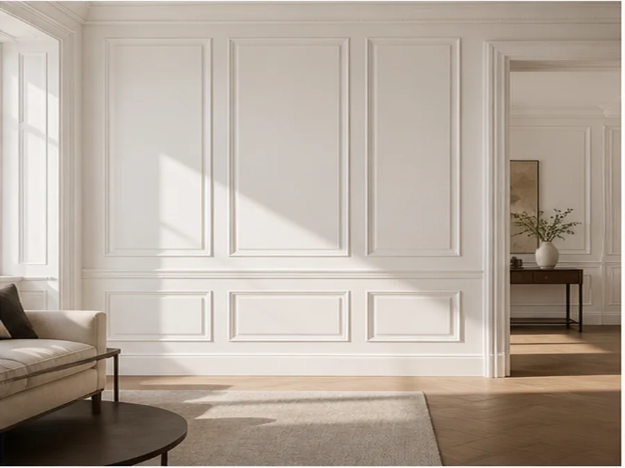 White PS wall mouldings in a bright classical modern room